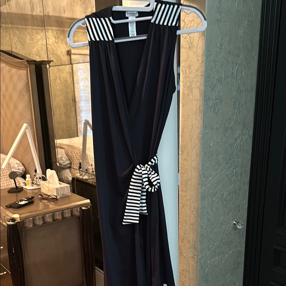 Striped navy and White Sleeveless wrap Dress